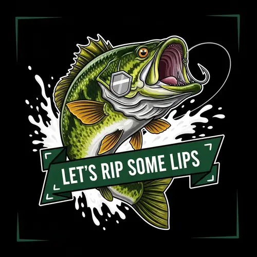 Vibrant Bass Fish Illustration with 'LET'S RIP SOME LIPS' Text