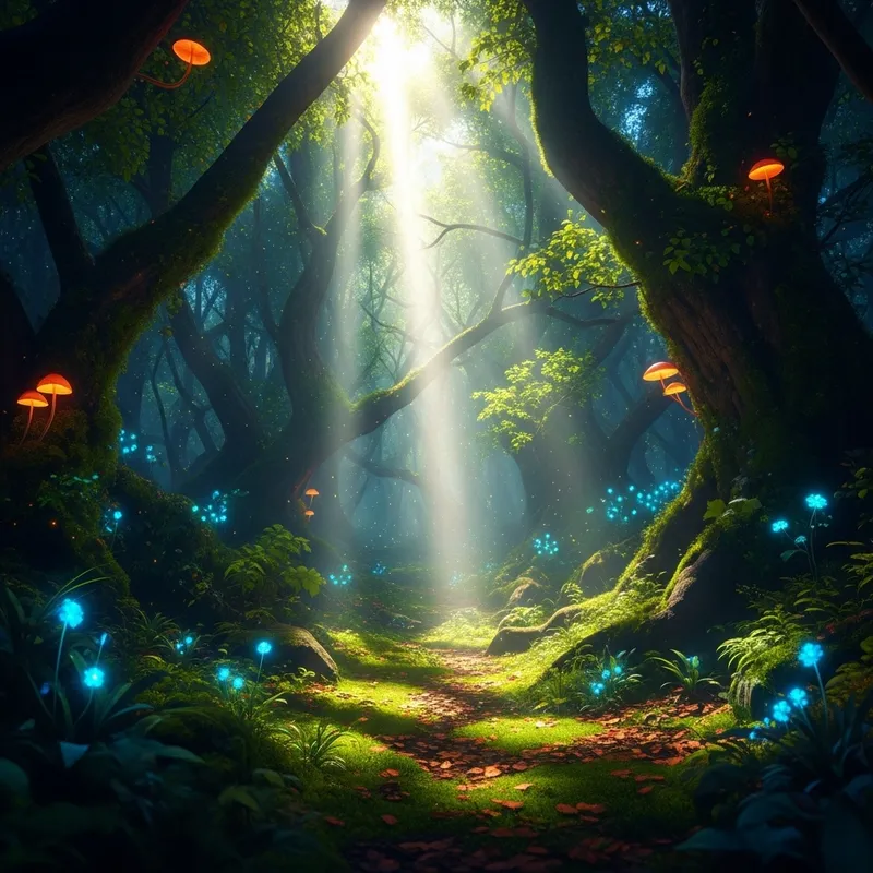 Enchanting Mystical Forest: Vibrant Colors & Brilliant Light