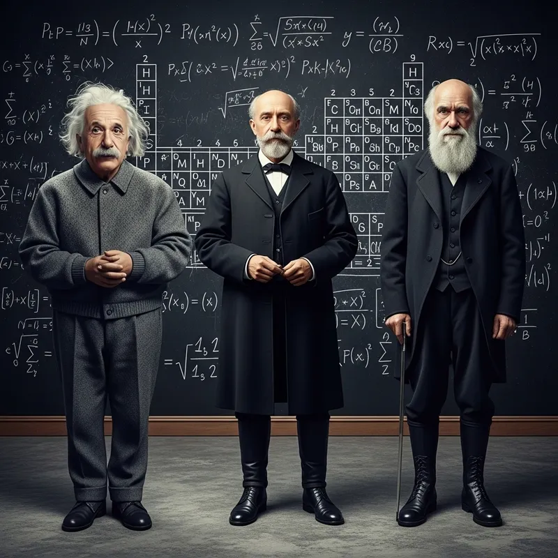 Famous Scientists Einstein, Mendeleev, Darwin in Full Length Famous Scientists Einstein, Mendeleev, Darwin in Full Length