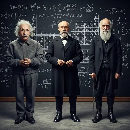 Prominent Scientists Albert Einstein, Dmitry Mendeleev, Charles Darwin