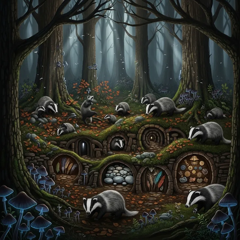 Explore Badger’s Hidden World: Dark Whimsical Imagery