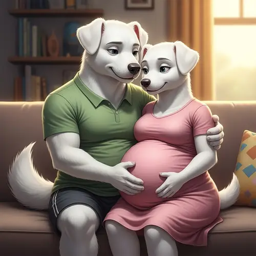 Heartwarming Cartoon Dogs Embracing in Living Room