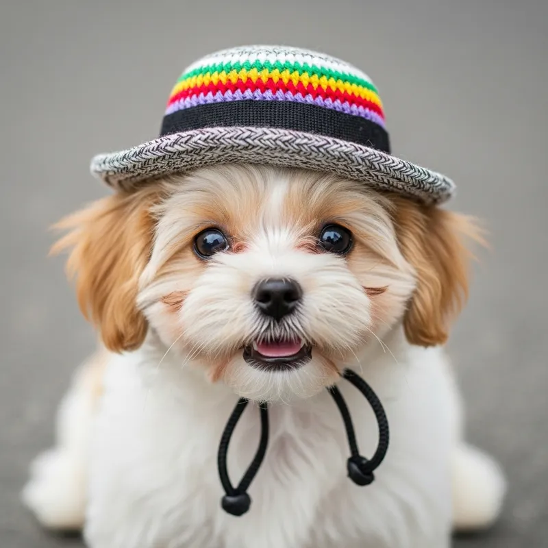 Adorable Small Fluffy Dog in Stylish Hat - Captivating Image