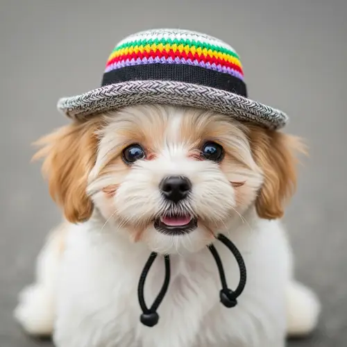 Adorable Small Fluffy Dog in Stylish Hat - Charming Visuals