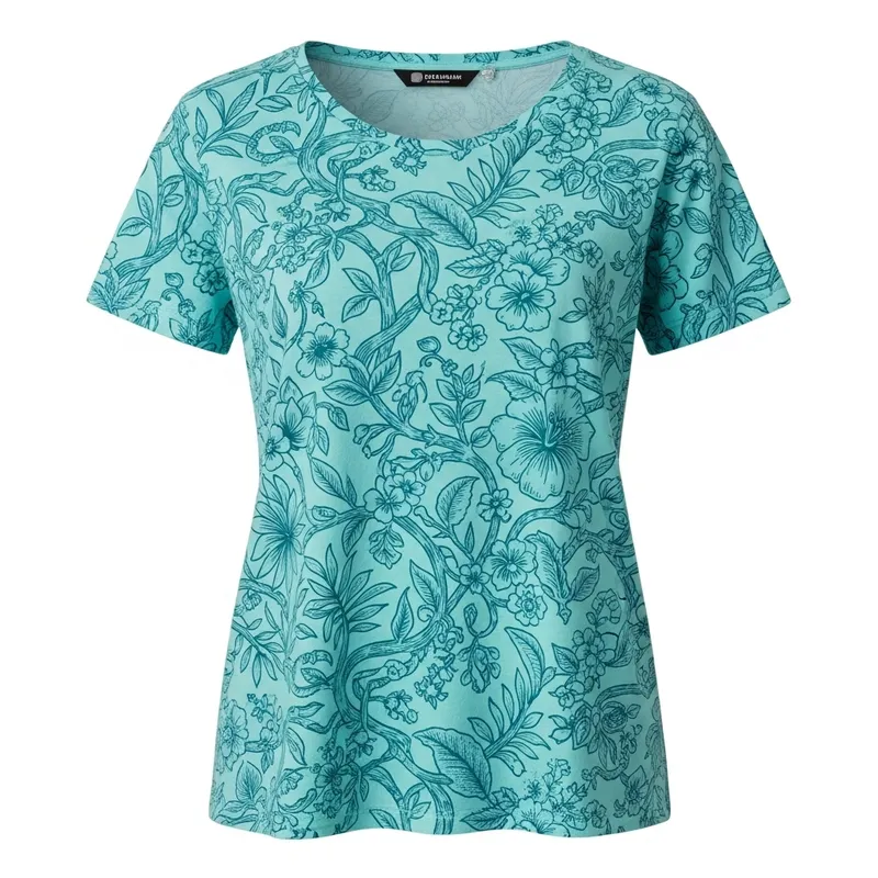 Tropical Vine and Floral Teal T-Shirt Design