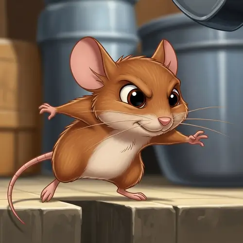 Animated Brown Mouse with Little Ears and Big Eyes