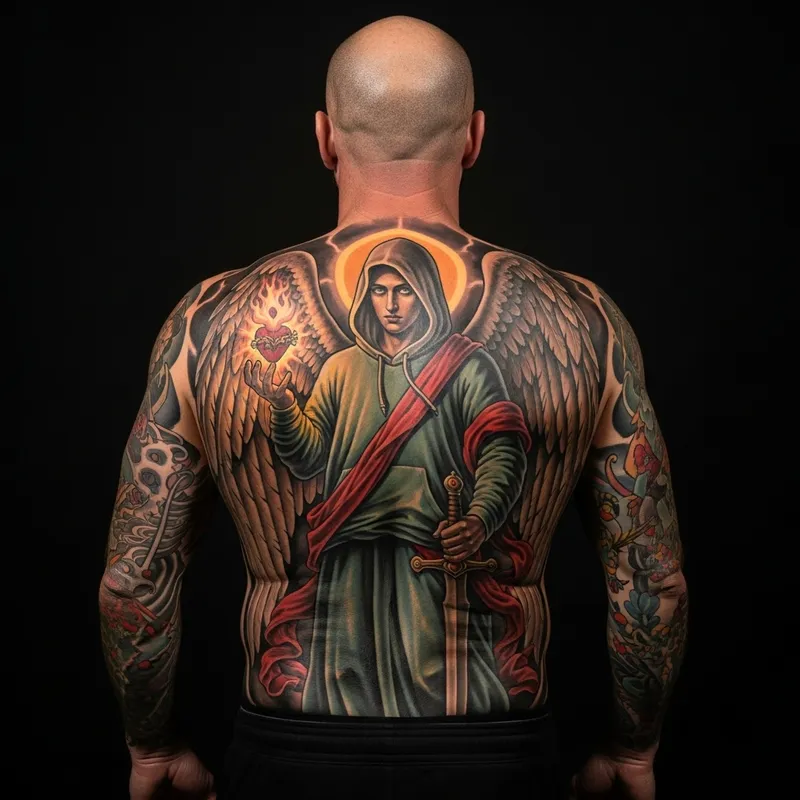 Bold Archangel Tattoo: Spiritual & Dark Fantasy Art