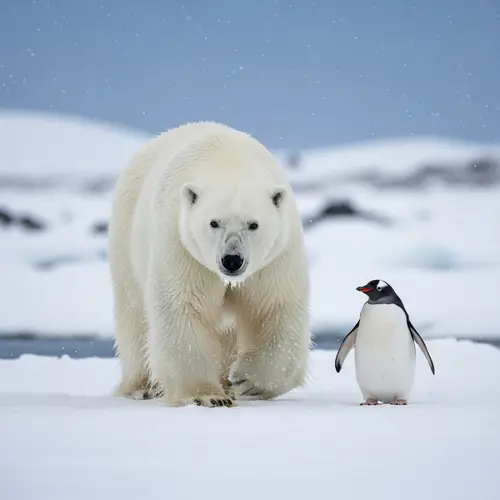 Arctic Wildlife: Polar Bear and Penguin Encounter