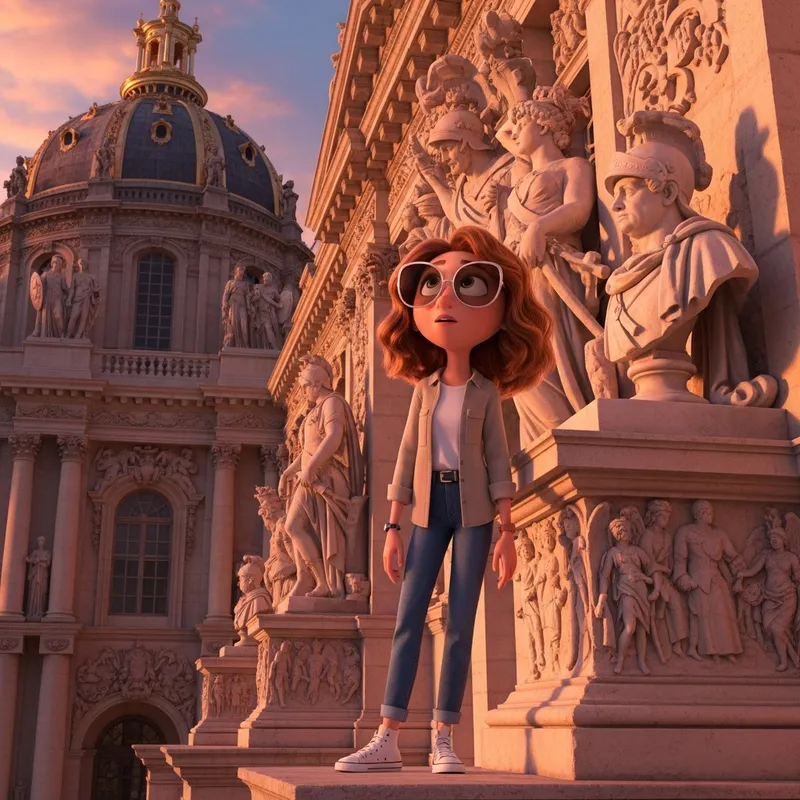 Pixar-Style Animation of Girl with Sunglasses in Paris