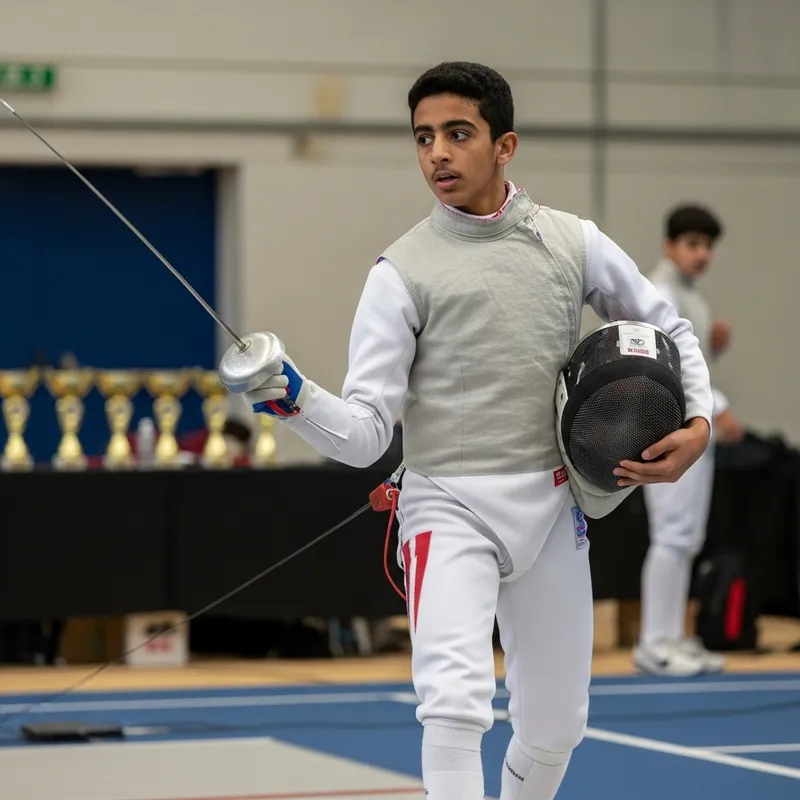 Energetic Young Boy Engaging in Fencing