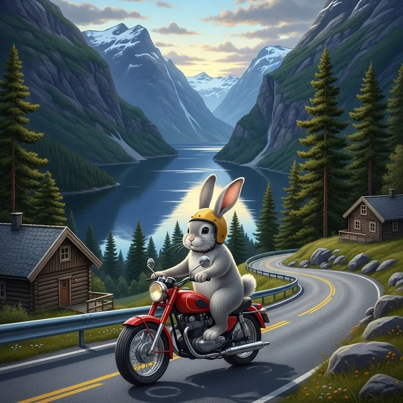 Rabbit Riding Motorcycle in Norway | Scenic Adventure