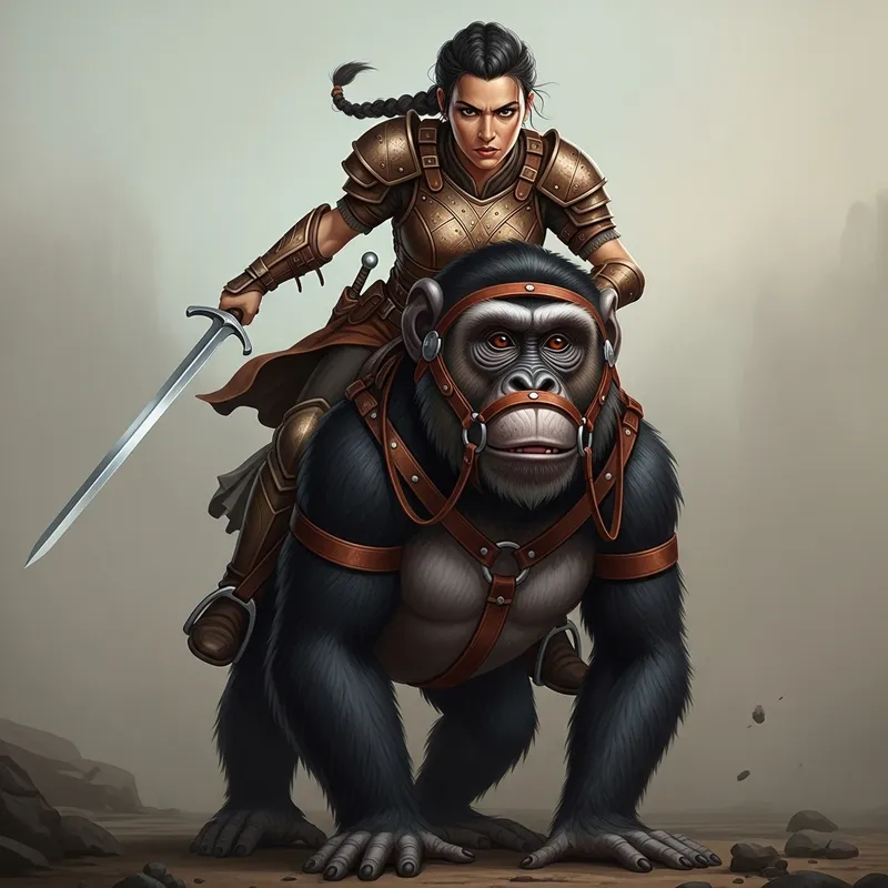 Warrior Riding Monkey | Silver Sword - Mythical Adventure