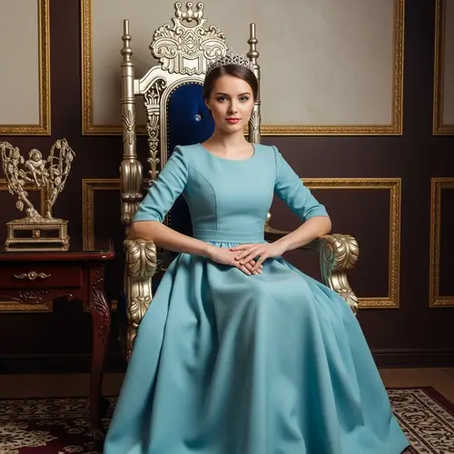 Elegant Korean Heritage Woman in Luxurious Blue Dress