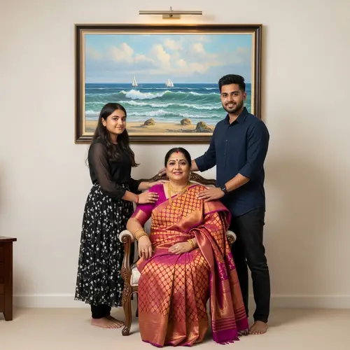 South Asian Family Portrait in Vibrant Setting