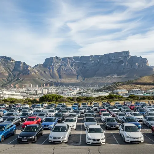 Automobiles at Foot of Table Mountain in Cape Town