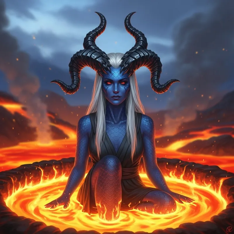 Serene Woman with Blue Snakeskin and Horns | Powerful Presence