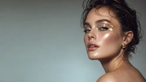 Dewy Skin Editorial Beauty Shot with Bold Makeup