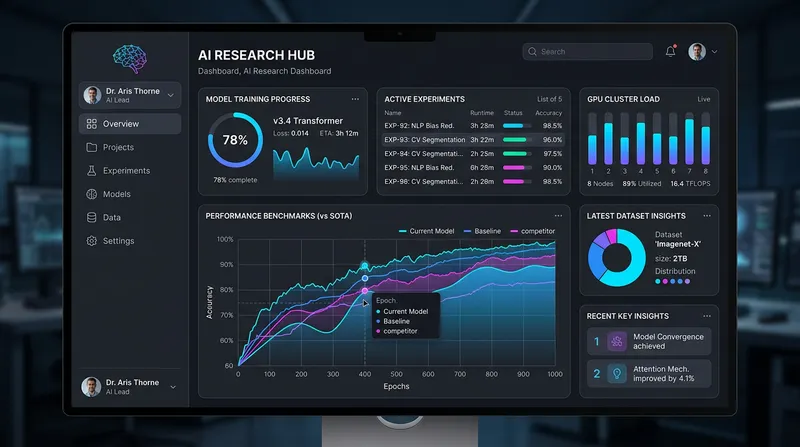 AI Research Dashboard UI: Sleek & Minimalist Design