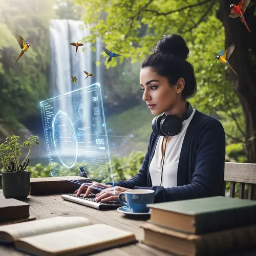 Skilled Coder in Nature Workspace | Futuristic Genre