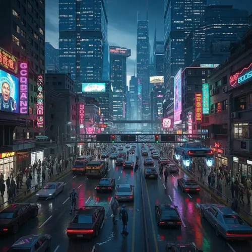 Cyberpunk Futuristic Cityscape: High-Tech Society at Night