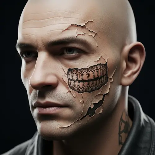 Diamond-Shaped Face with Teeth-Like Tattoo | Intense Image
