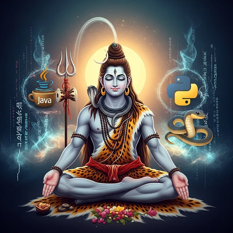 Divine Fusion: Lord Shiva Embracing Java Python