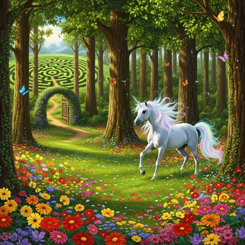 Enchanting Unicorn with Iridescent Mane in a Vibrant Meadow