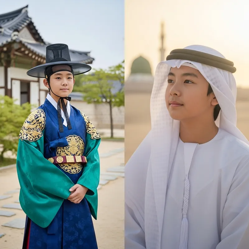 Korean Boy's Traditional to Saudi Arabian Religious Transformation