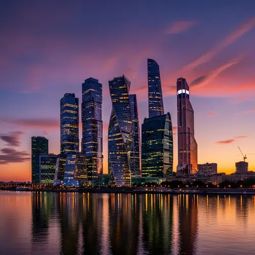 Abstract Cityscape at Dusk: Vibrant Urban Life