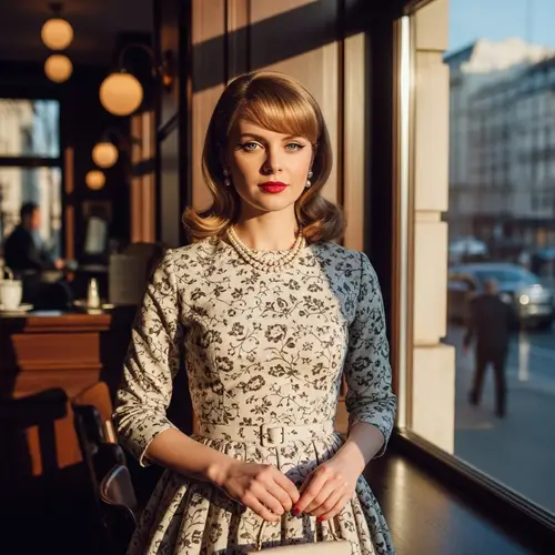 Stylish Blonde Woman with Vintage Vibe | Chic Fringe & Blue Eyes