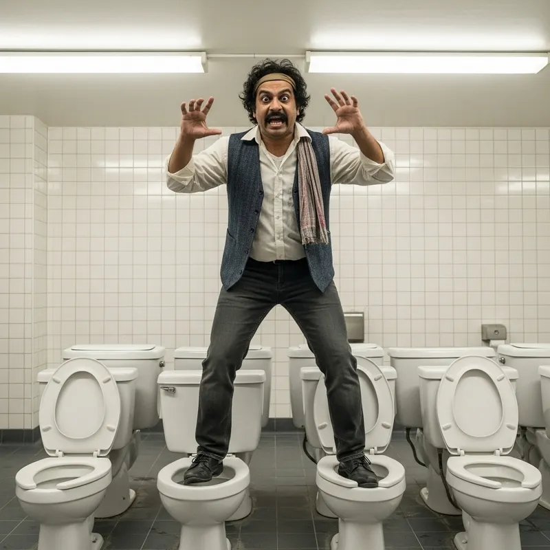 Crazy South Asian Man on Toilets: Wild Expressions