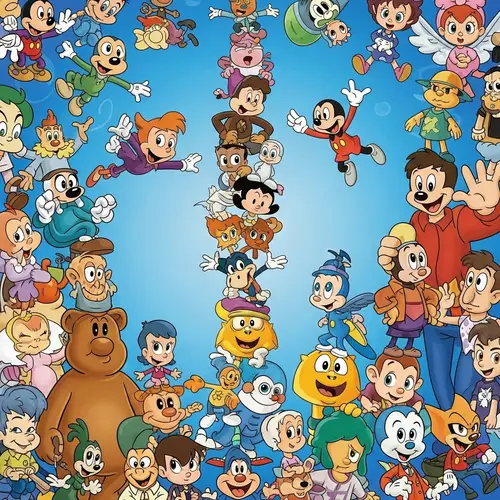 Cartoon Characters on Blue Background