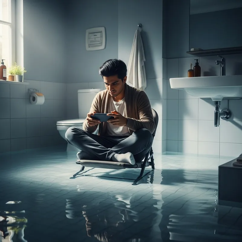 Playing Video Games in Water-Filled Bathroom Playing Video Games in Water-Filled Bathroom
