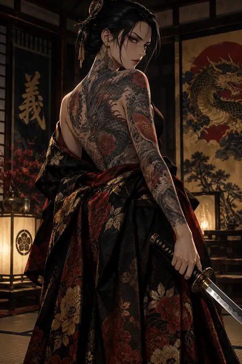 Fierce Yakuza Anime Art - Intricate Tattoo Design