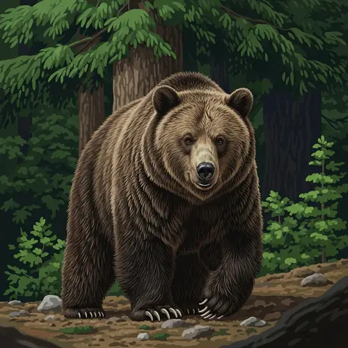 Majestic Grizzly Bear in Lush Green Forest