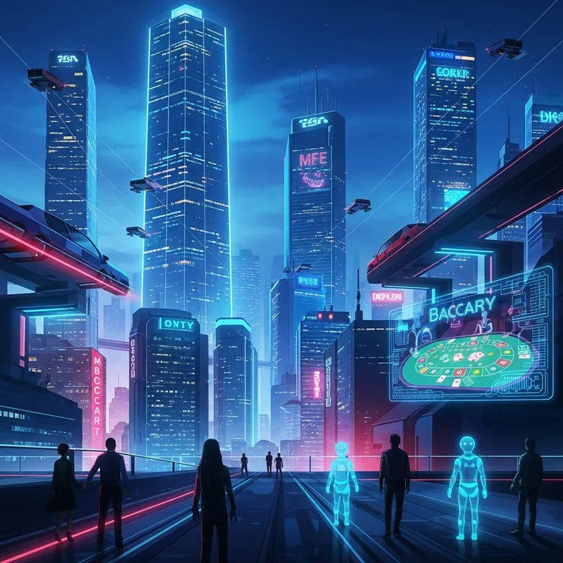 Futuristic Neon Cityscape with AI Androids in Baccarat 888th