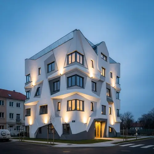 Unique Three-Story Building with Diverse Geometric Patterns