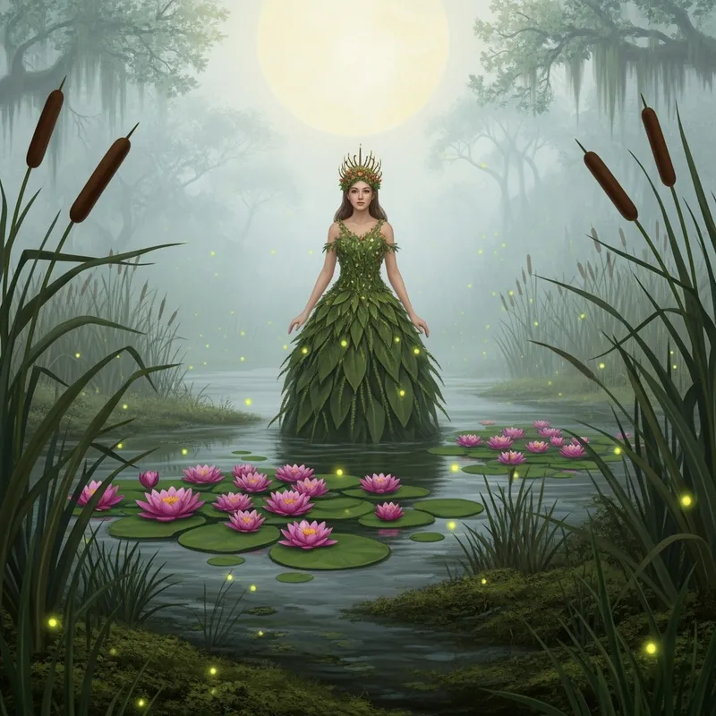 Enchanted Swamp Princess in a Dreamy Fairy Tale Setting