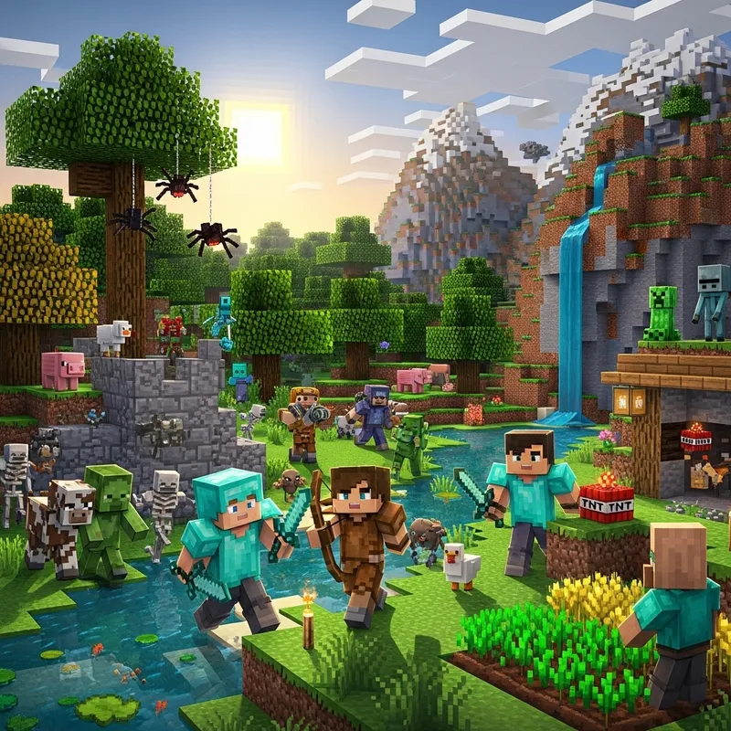 Survive Minecraft - Diverse Players vs Hostile Creatures