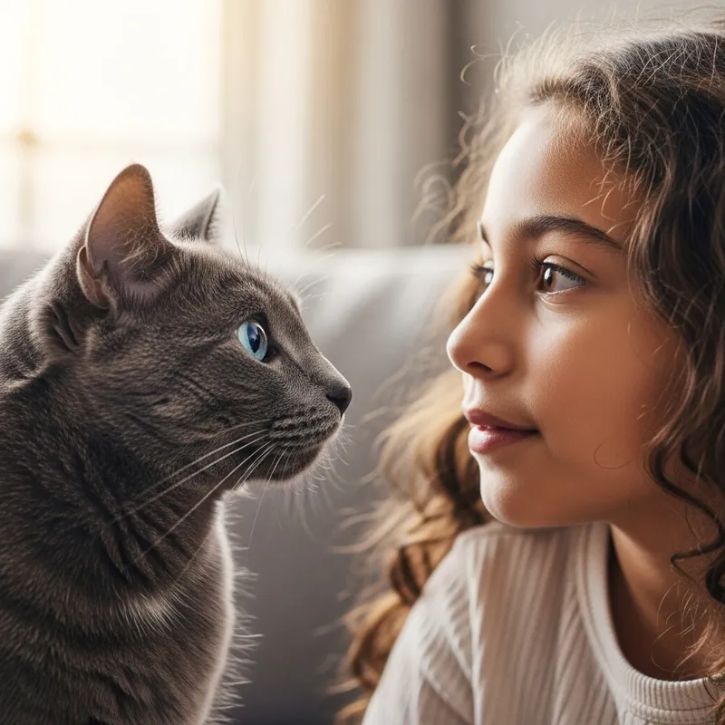 Sweet Moment: Smiling Cat and Girl in Home Setting