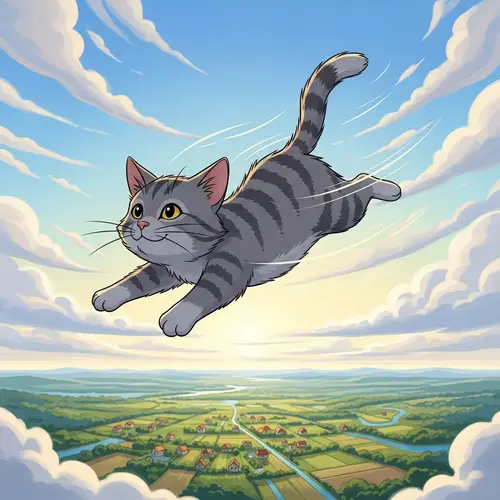 Graceful Cat Soaring Through the Sky | Joyful Flight Scene