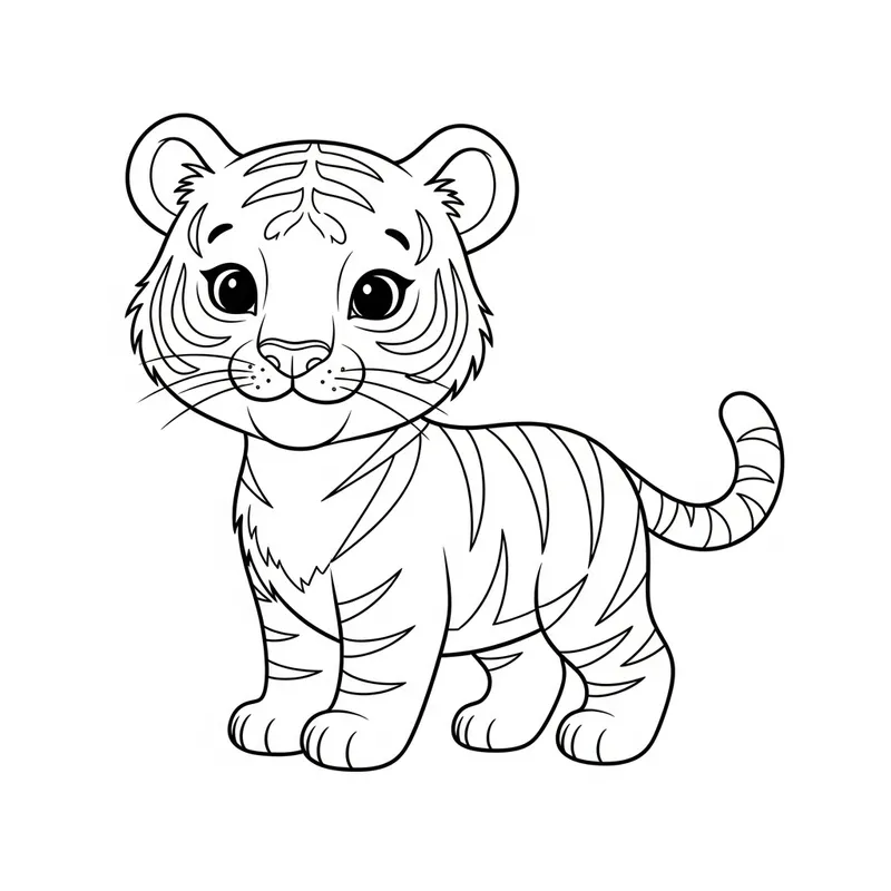 Cute Tiger Coloring Page for Kids | Sketch Style Line Art