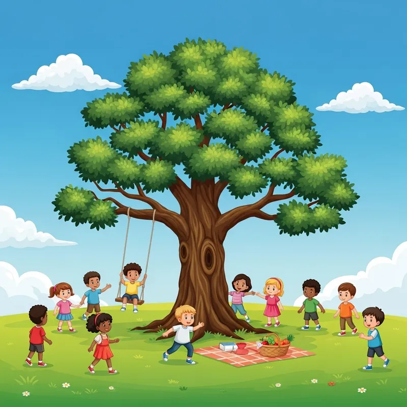 Serene Oak Tree Setting | Engaging Outdoor Activity Serene Oak Tree Setting | Engaging Outdoor Activity