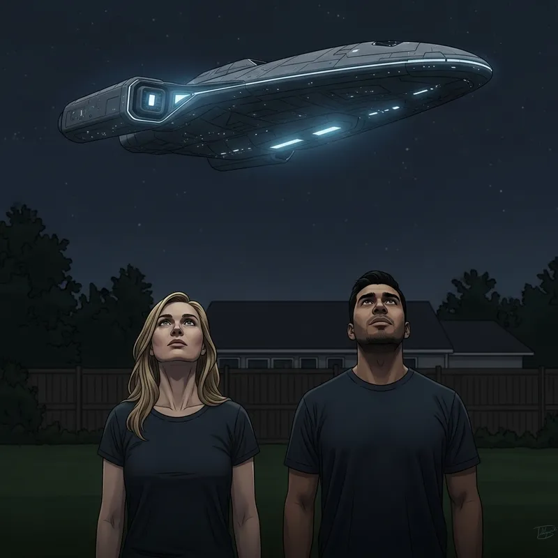 Mysterious Night Sky Encounter | Unveiling Pencil Drawing