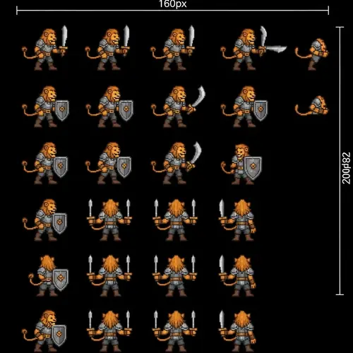 Dungeons and Dragons Lion Humanoid Sprite Sheet Pixel Art