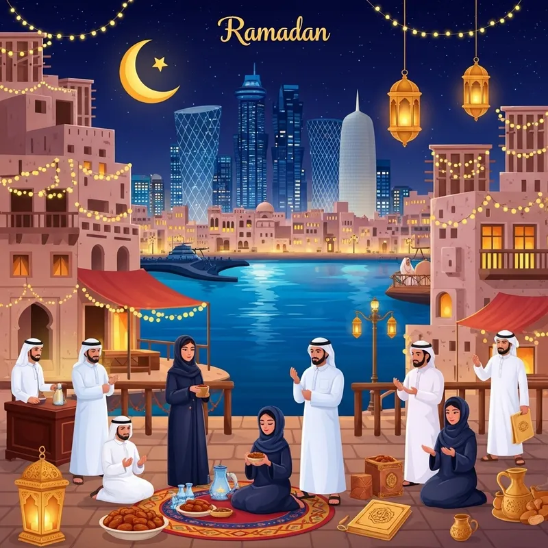 Ramadan in Qatar: Nighttime Scenes of Traditional Celebrations