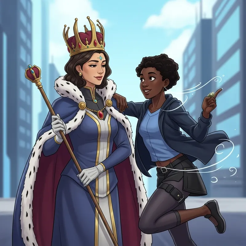 Anime-style Friendship: Hispanic Queen and Wind-affinity Black Character