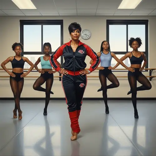 Captivating Black Woman Dance Teacher in Red & Black Tracksuit