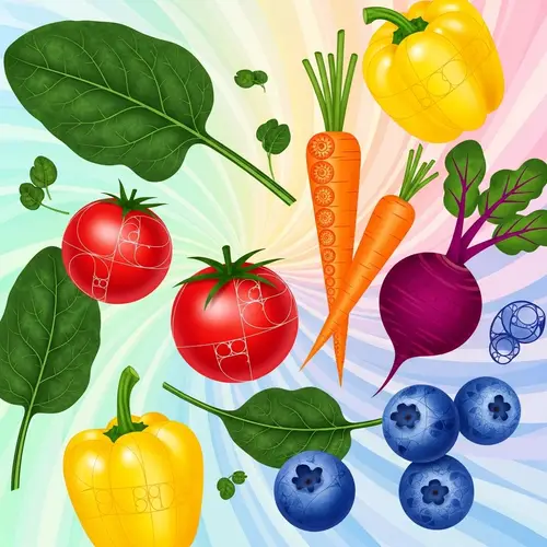 Abstract Healthy Eating: Vibrant Fruits & Veggies