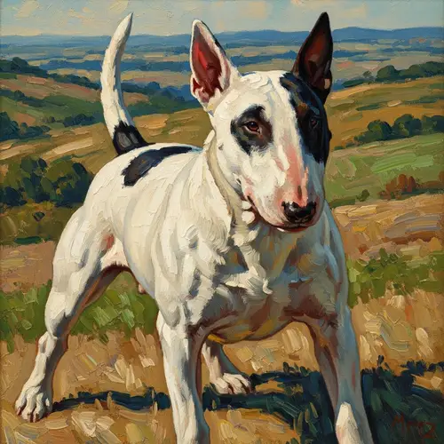 White and Black Bull Terrier Oil Painting
